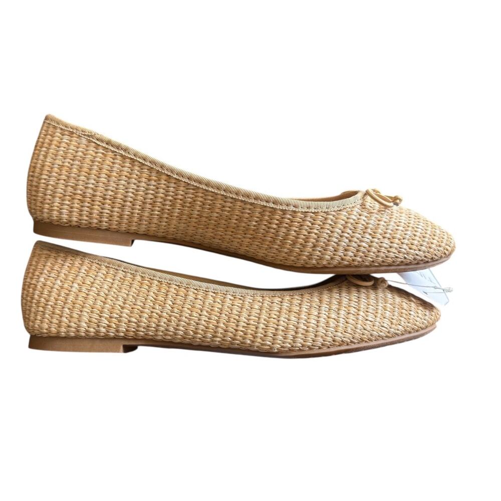 Time & Tru Raffia Bow Ballet Flats Olympia Beige Woven Women's 9.5 M Memory Foam - Picture 6 of 10